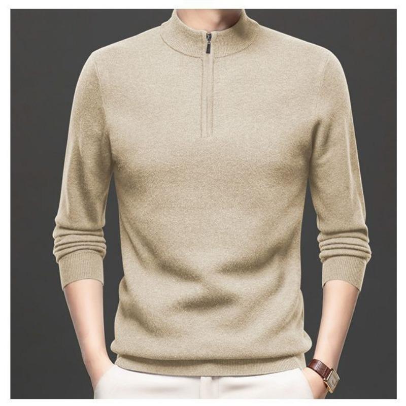 Cardigan Sweater Autumn Winter Men's Thickened Warm Half Turtleneck Middle-aged New Zipper Loose Knitted Bottoming