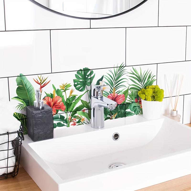 Frisches Blumendekor Spülbereich Hintergrundwand Aufkleber Badezimmer Wanddekoration Selbstklebend Abnehmbar Wasserdicht Kreativer Aufkleber