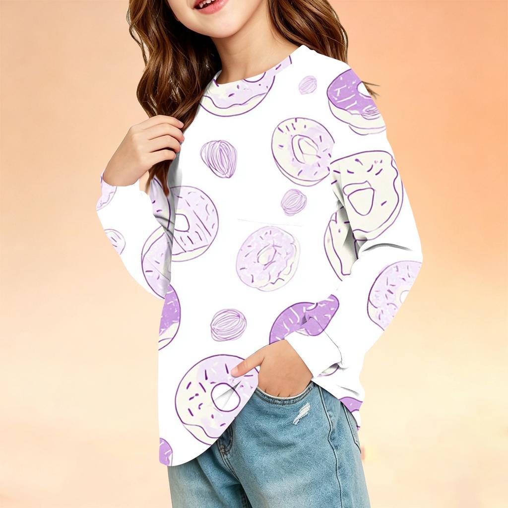 Children's Long Sleeve Round Neck Printed Top with Pockets for Boys and Girls
