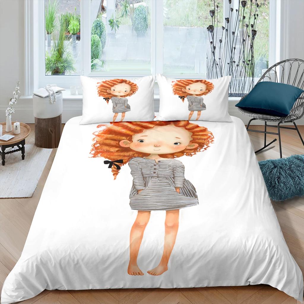 Cute Doll Little Girl Comforter Cover White Background Sof Microfiber Duvet Cover +pillowcases Bedding Sets For Dormitory Single