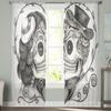 Love Skull Flowers Window Treatment Tulle Modern Sheer Curtains for Kitchen Living Room the Bedroom Curtains Decoration