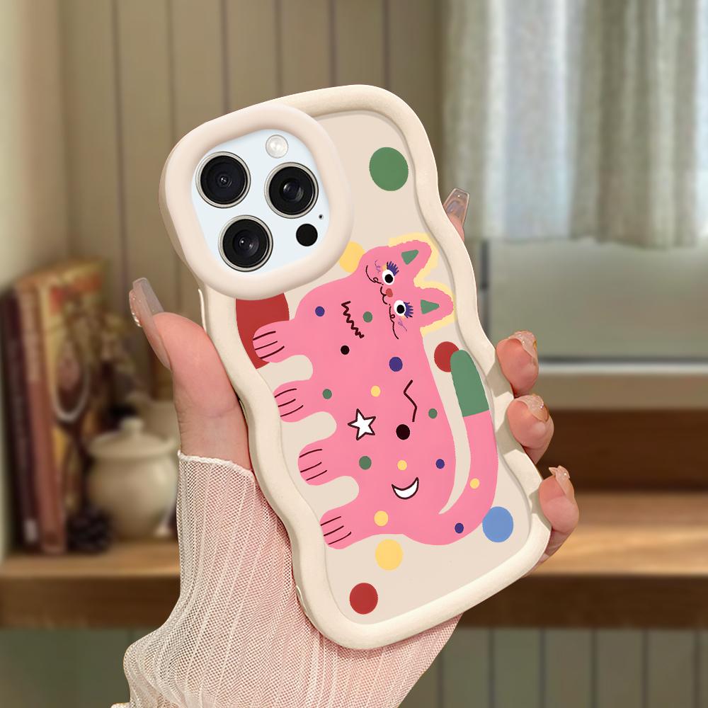 For iPhone Redmi 13 13C 14C Note 13 12 Pro Samsung A05 A06 A13 A14 A15 A16 Honor X6 X6a X8 X8a Cute Cartoon Cat Soft Wave Edge Støtsikkert bakdeksel