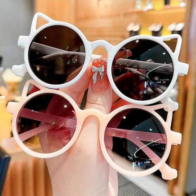 1-20pcs Cute Kids Fashion Cat Ear Sunglasses Pink Black Children Round Frame UV Protection Sun Glasses Girl Eyewear 2026 New