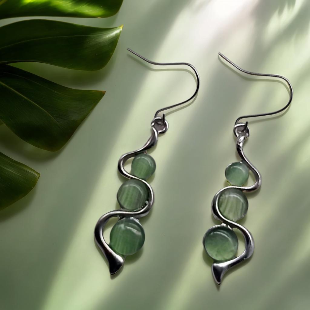 Stilvolle Hängeohrringe mit Katzenaugen-Edelsteinen Bunte Opal-Hängeohrringe Valentinstags-Schmuck Ohrschmuck