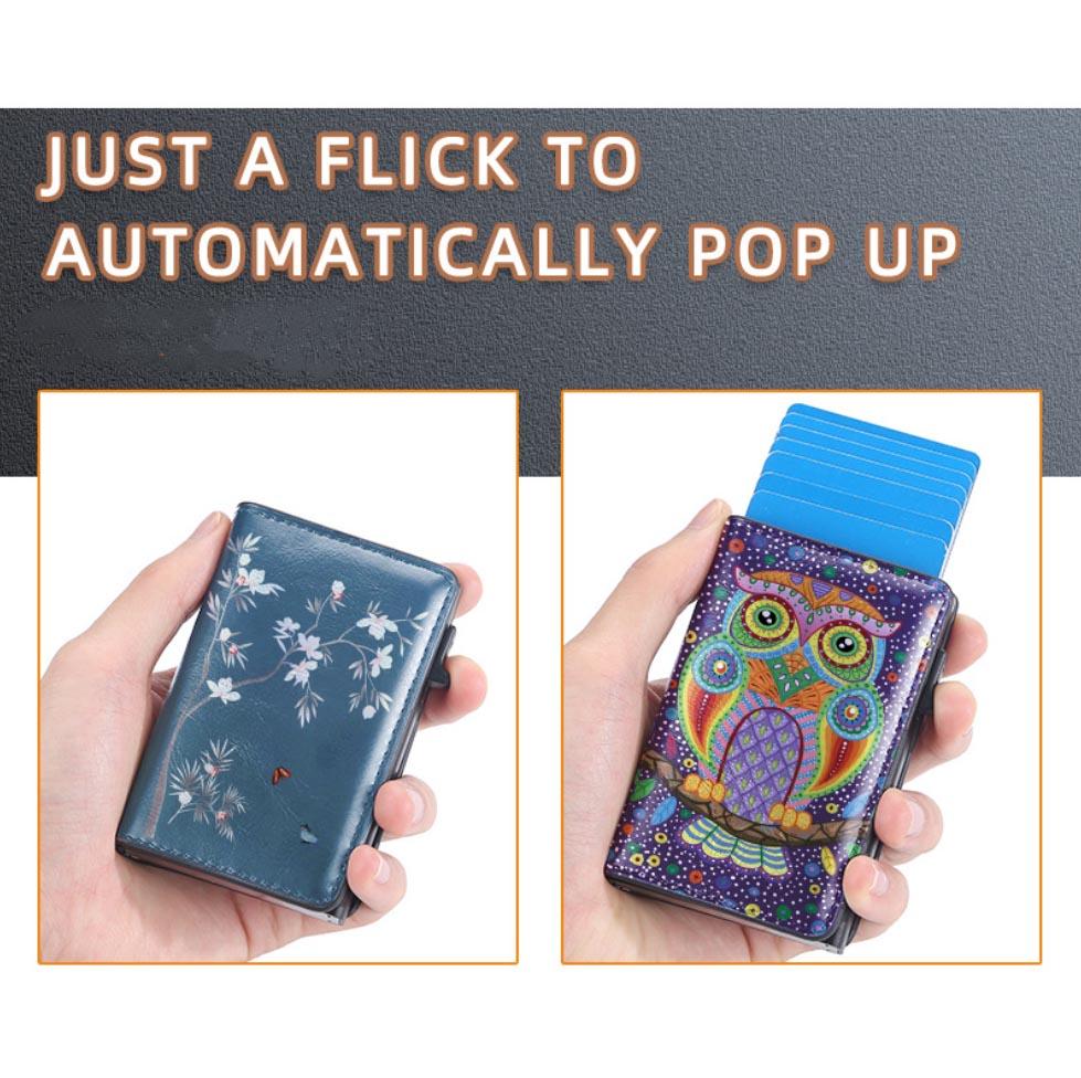 Credit card holder with automatic pop-up card protection case, premium card holder, thin wallet with paper money slot