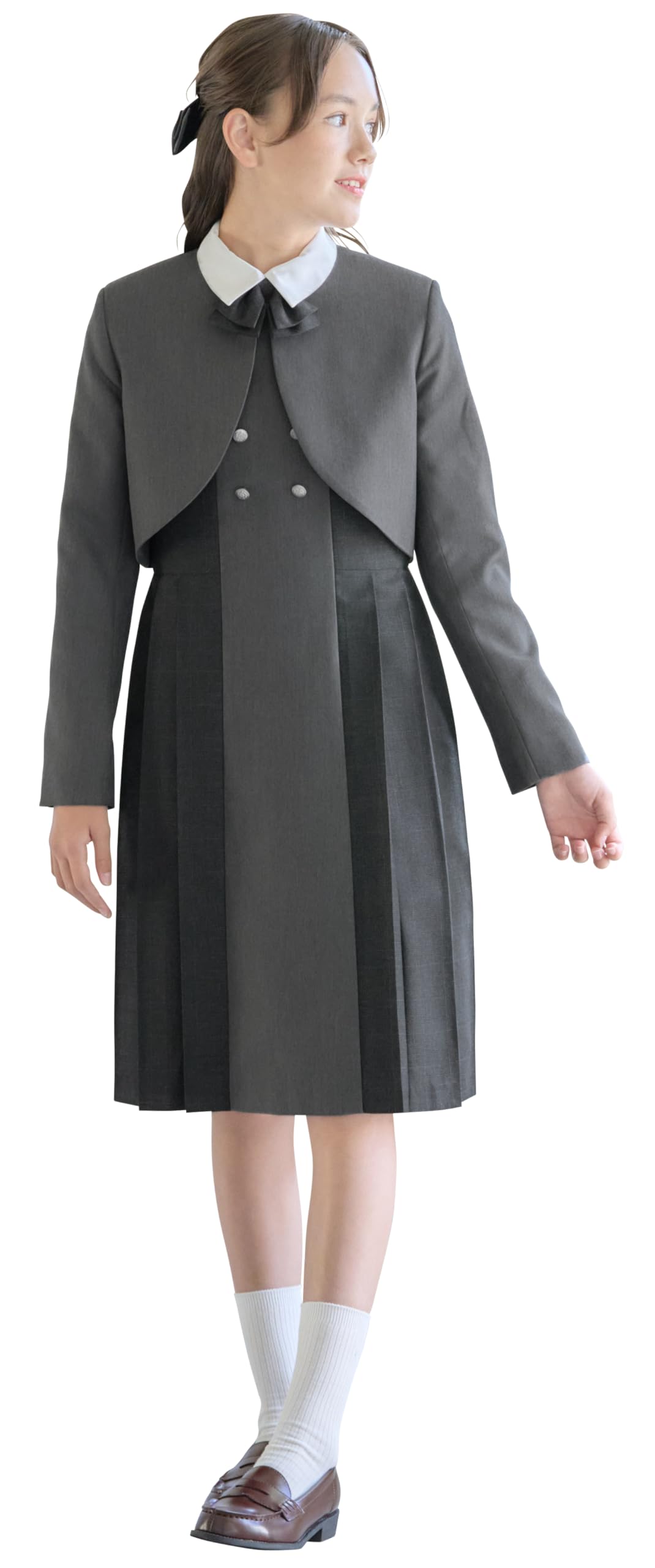 

Выпускная церемония Костюм для девочек начальной школы Одежда Формальный комплект болеро платье блузка Rebecca GRY 160см [Arisana] Детский (4 предмета + + + серый