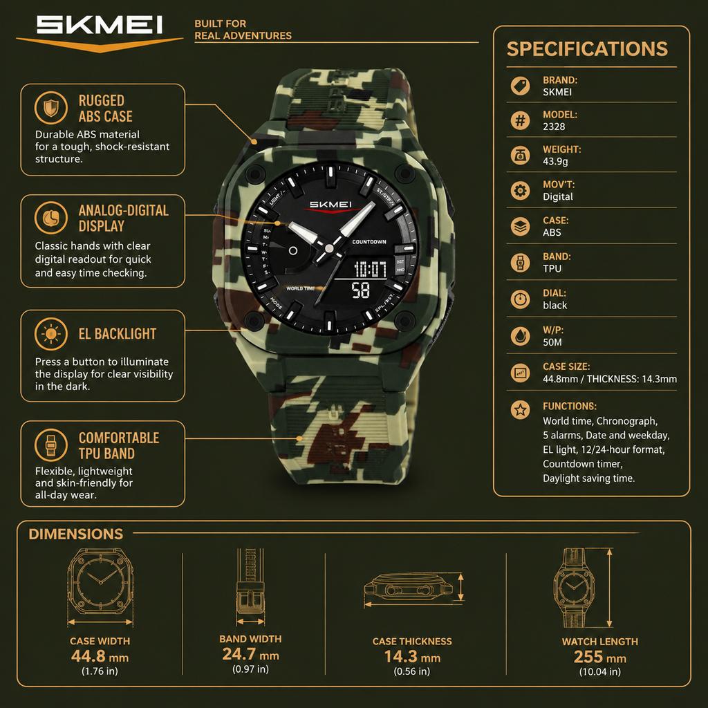 SKMEI Daylight Saving Time Quartz Watches For Mens Women Sports Digital Electronics Waterproof Wristwatches Relgios Masculino