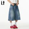 Izzueit Men's Retro Loose Fit Denim Shorts