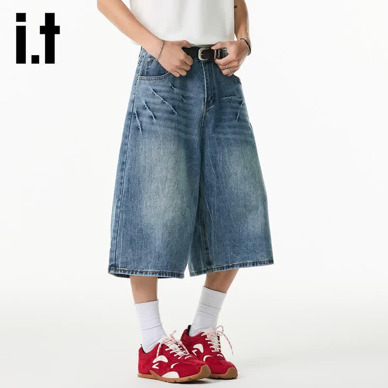 Izzueit Men's Retro Loose Fit Denim Shorts