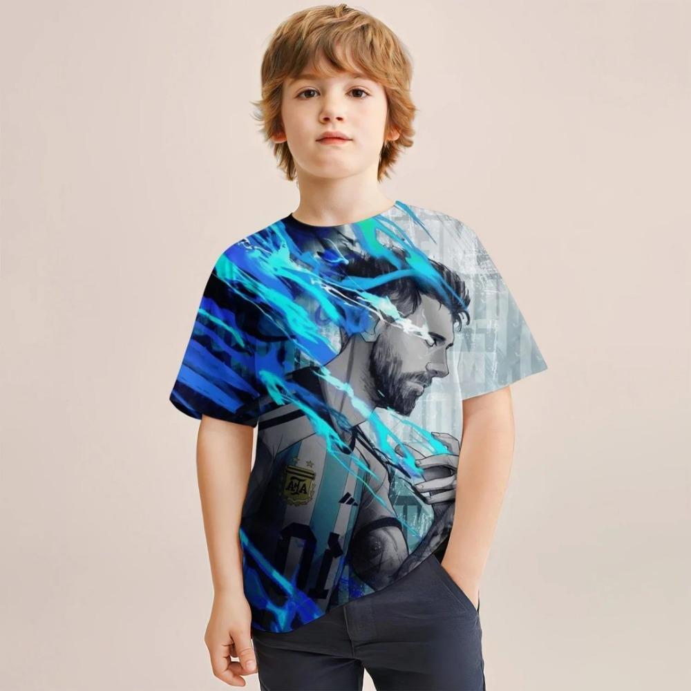 Children's summer quick drying breathable sweat absorbing short sleeved T-shirt, Messi pattern 3D printed original style