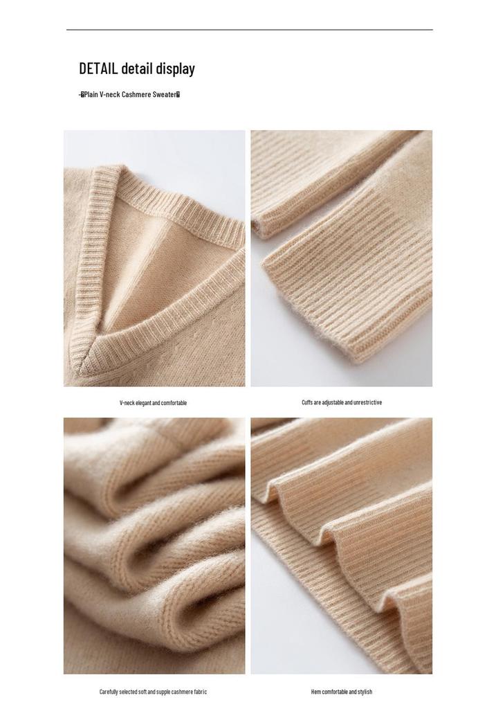 Women's V-neck Cashmere Sweater - 2026 Autumn/Winter, Gentle Style, Loose, Slimming, Thick Base Layer Pullover.