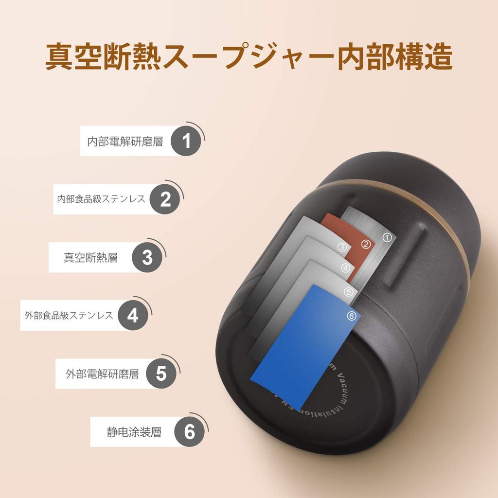 FEIJIAN Vacuum Insulated Soup Wide Keeps Soup Hot or Soup Lunch Bento Box with Spoon and Dedicated Perfect for Miso Club Brown Jar, 500ml, Mouth,