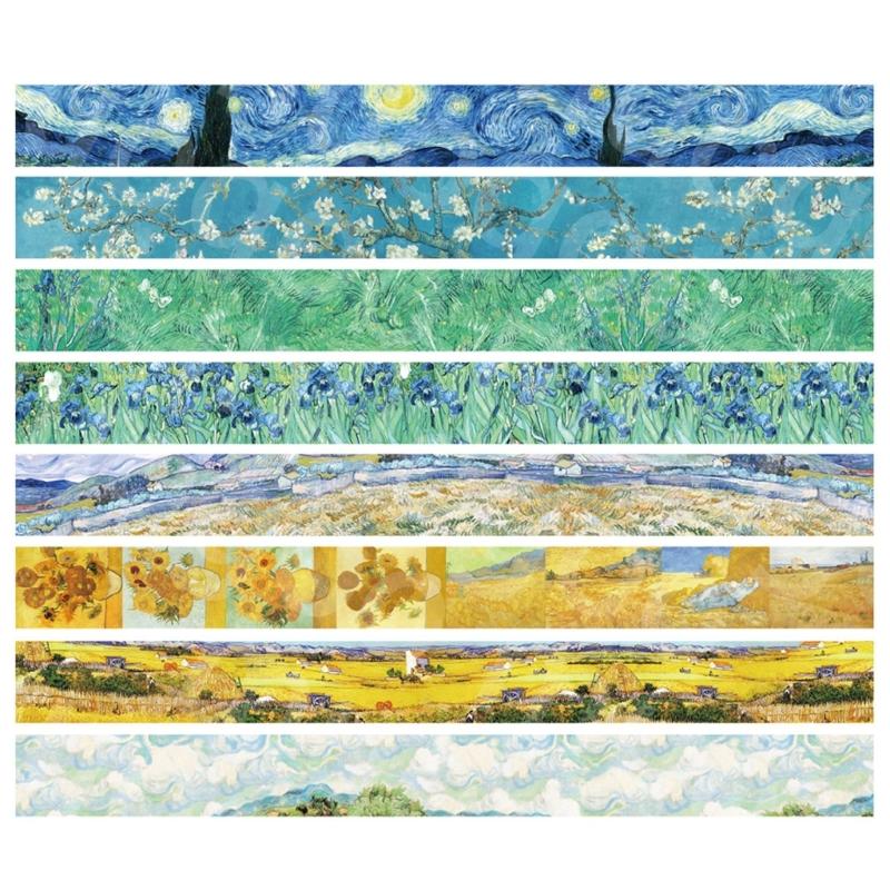 Oil Painting Pattern Tape for Art Craft 30mm Wide Scrapbooking Tape Aesthetic Masking Tape for Journal Album Packaging