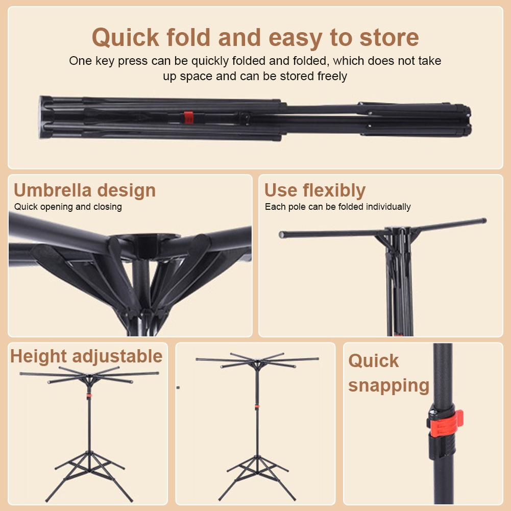 Tripod Clothes Drying Rack with 4 Poles Collapsable Clothes Rack Rotatable Arms Foldable Drying Rack for Indoor Outdoor