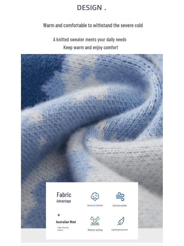 Men's High-End Pure Wool Patchwork Sweater - Winter Round Neck Cashmere Knit, New Style Base Layer