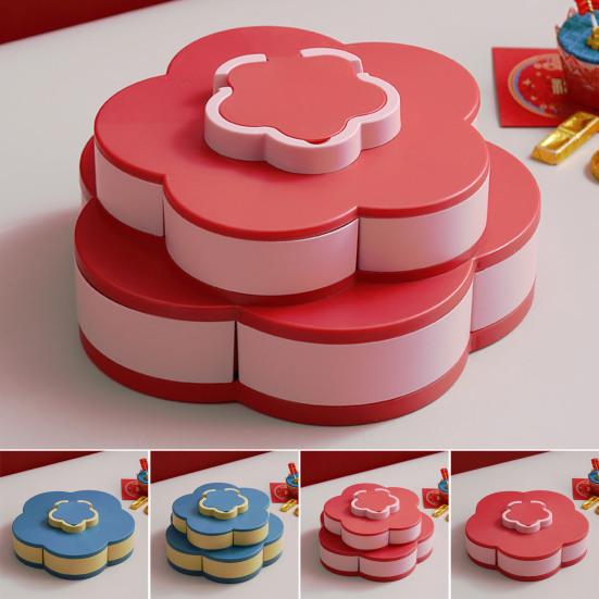 Multi-Layer Rotating Petal Snack Tray Divided Fruit Nut Holder with Lids Space-Saving Plastic Organizer for Home Kitchen Picnic