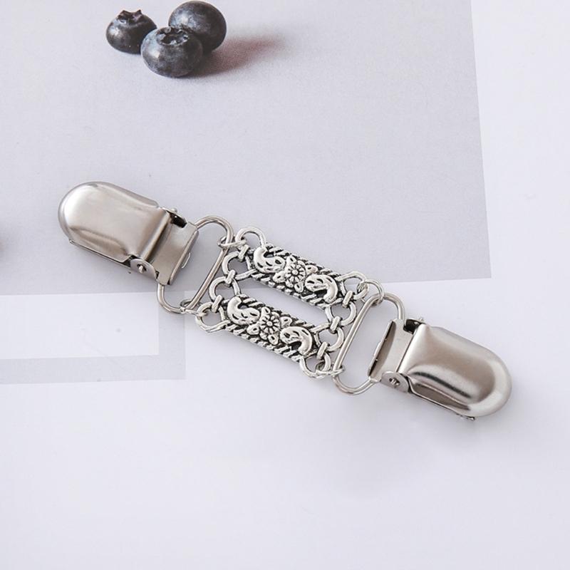 Sweater Clasp Fastener with Silver Tone Floral Center Detail and Double Spring Holders for Cardigan Neckline Shawl Scarf Styling, 1 Piece