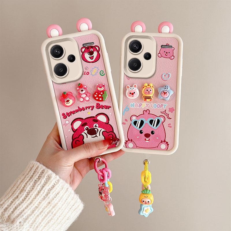 KEYSION Cute Ear 3D Cartoon Case for Redmi Note 13 Pro+ 5G with Bracelet Silicone Shockproof Phone Cover for Redmi Note 13 Pro+ 5G