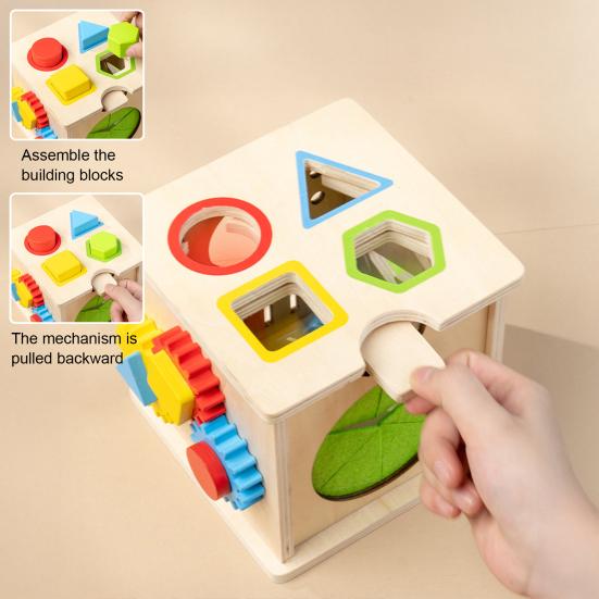 Baby Busy Cube Toy Sorting Fine 8-In-1 Wooden Activity Motor Skills Color Shape Cube Travel Portable
