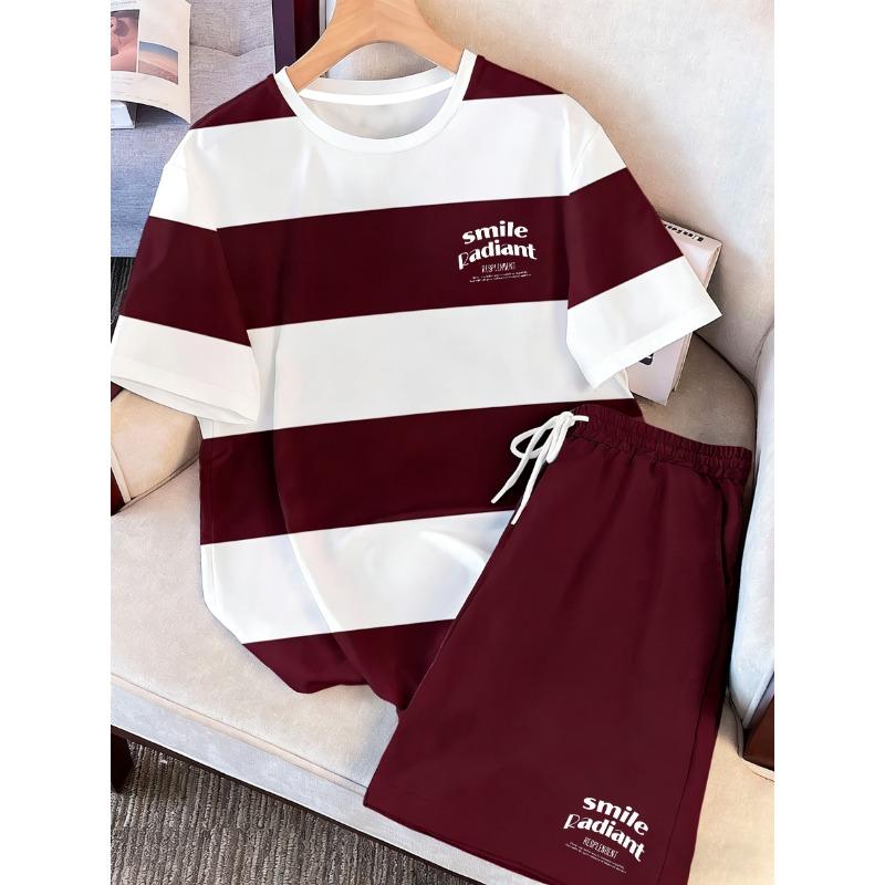 

2 pieces of men s new casual short-sleeved shorts set, breathable, regular fit, daily and formal wear XL