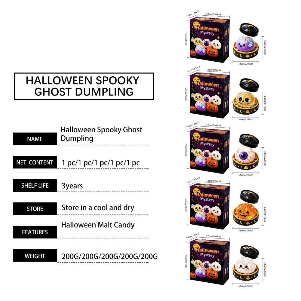New 1-5pcs Halloween Ghost Dumpling Squishy Toy with Box Squeeze Depression Fidget Toy for Stress Relief Gift Box Set