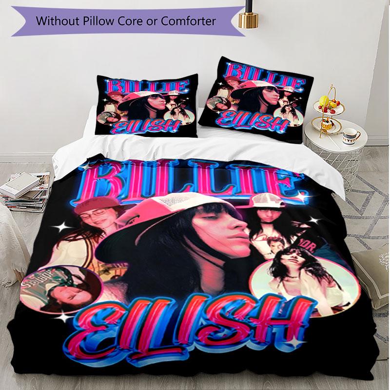 3-teiliges Bettbezug-Set (1 * Bettbezug + 2 * Kissenbezug, ohne Kern), Billie Eilish Druck Weiches Ganzjahres-Bettwäscheset, Dekoration für Schlafzimmer zu Hause Geschenk