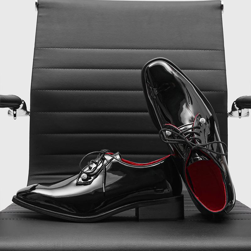 Derby shoes dress CL red sole leather shoes pointed patent leather invisible heightening shoes men's 7CM commuter wedding shoes -2607