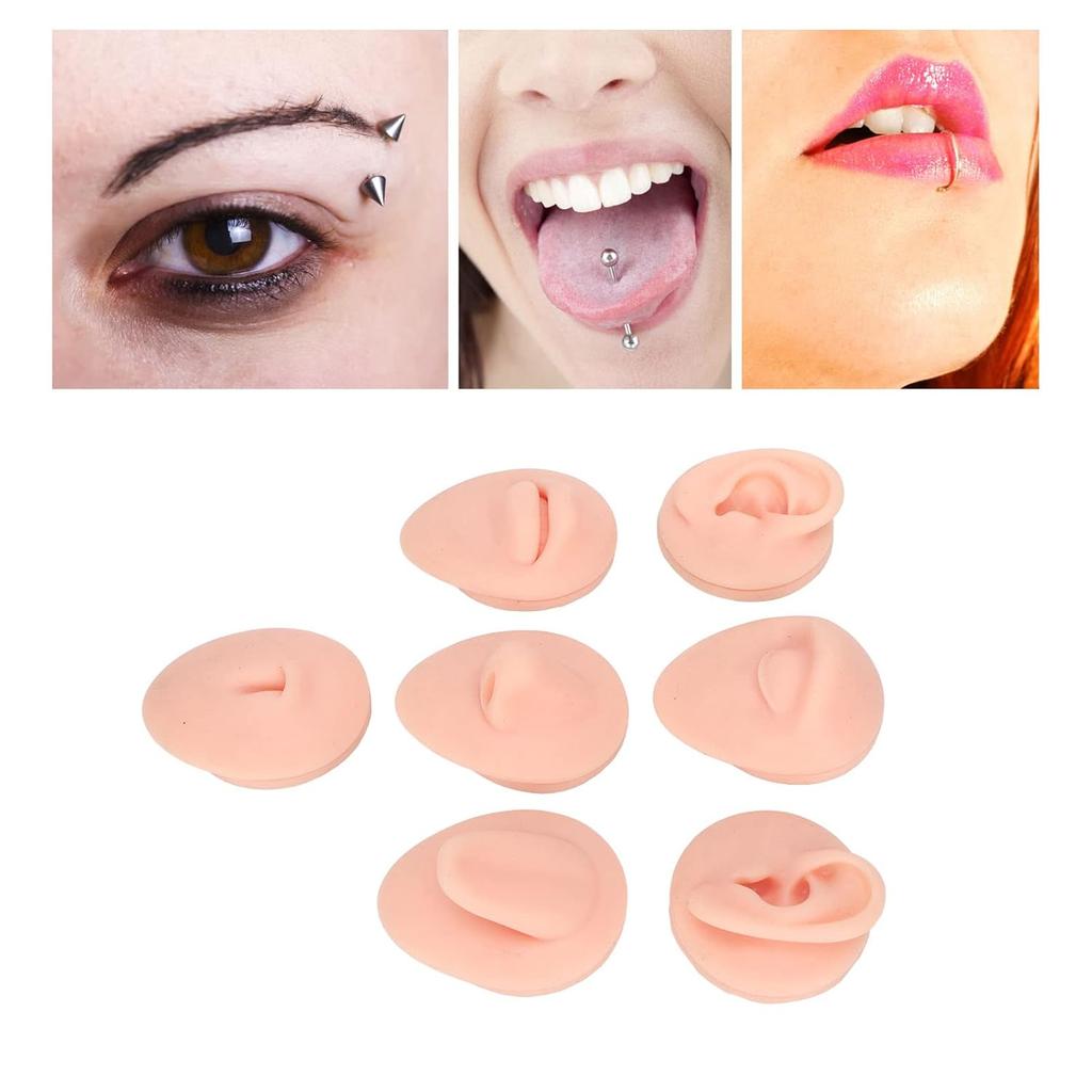 Soft Silicone Flexible Model Body Part Displays Set, Body Piercing Practice Model Simulation Ear Eye Nose Mouth Tongue and Belly Button Model for