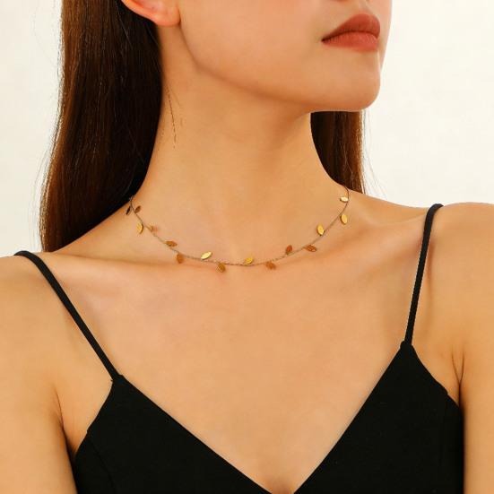 Jewelry Set French Style Leaf Design Adjustable Length Stainless Steel Necklace Mitt Bracelet Forest Theme Jewelry Accessories