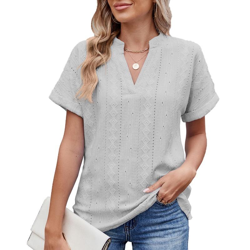 Maglietta casual ampia con scollo a V, tinta unita, da donna, primavera estate