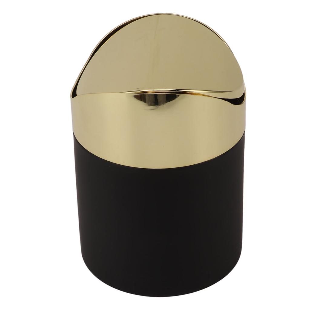 Desktop Trash Can Stainless Steel Household Mini Trash Basket Clamshell Paper Basket with Gold Lid