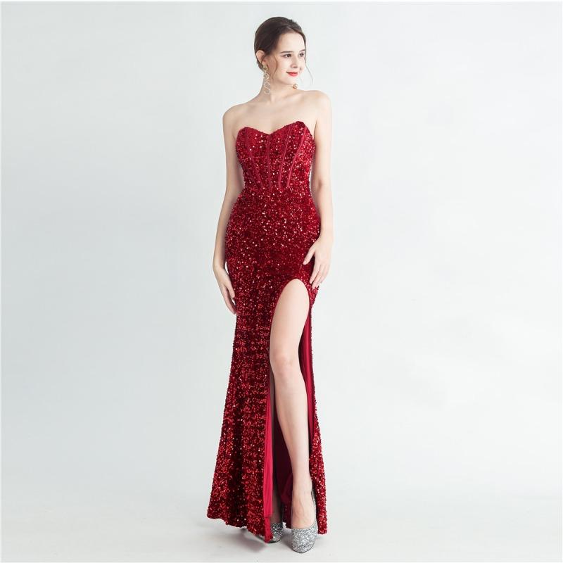 New Symphony Beads Back Strap Corset Corset Side Split Tube Top Fishbone Evening Dress