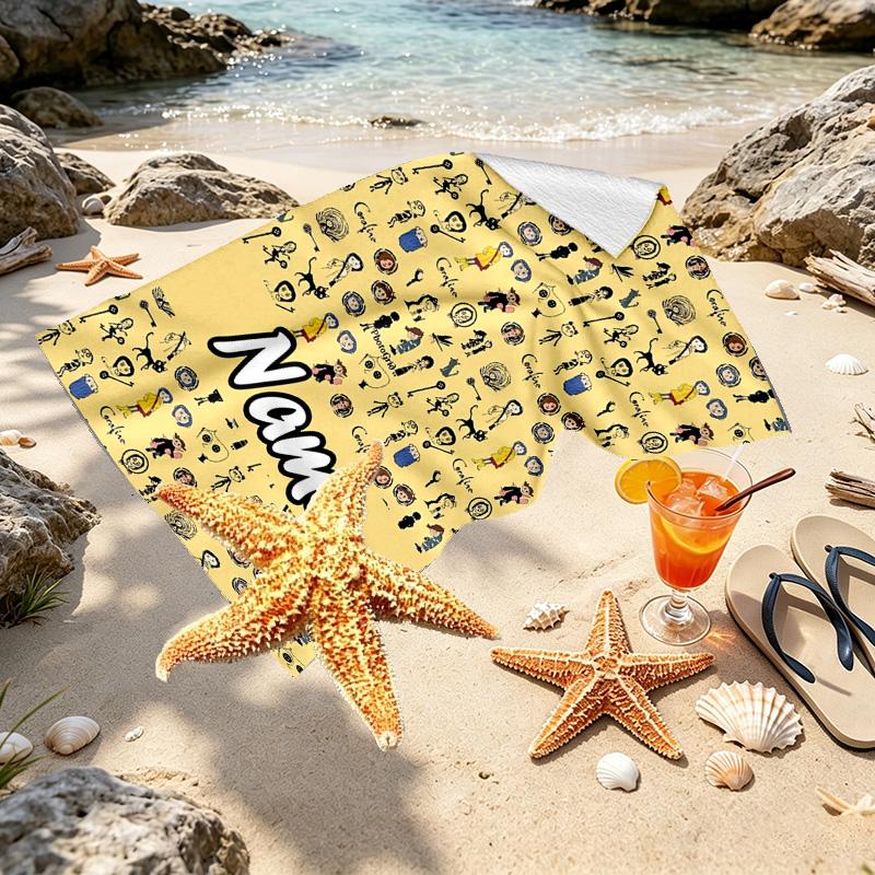 Custom Name Personalized Coraline Print Beach Towel, for Trip Camping Beach Party Home Decor, Birthday Gift for Family & Friends