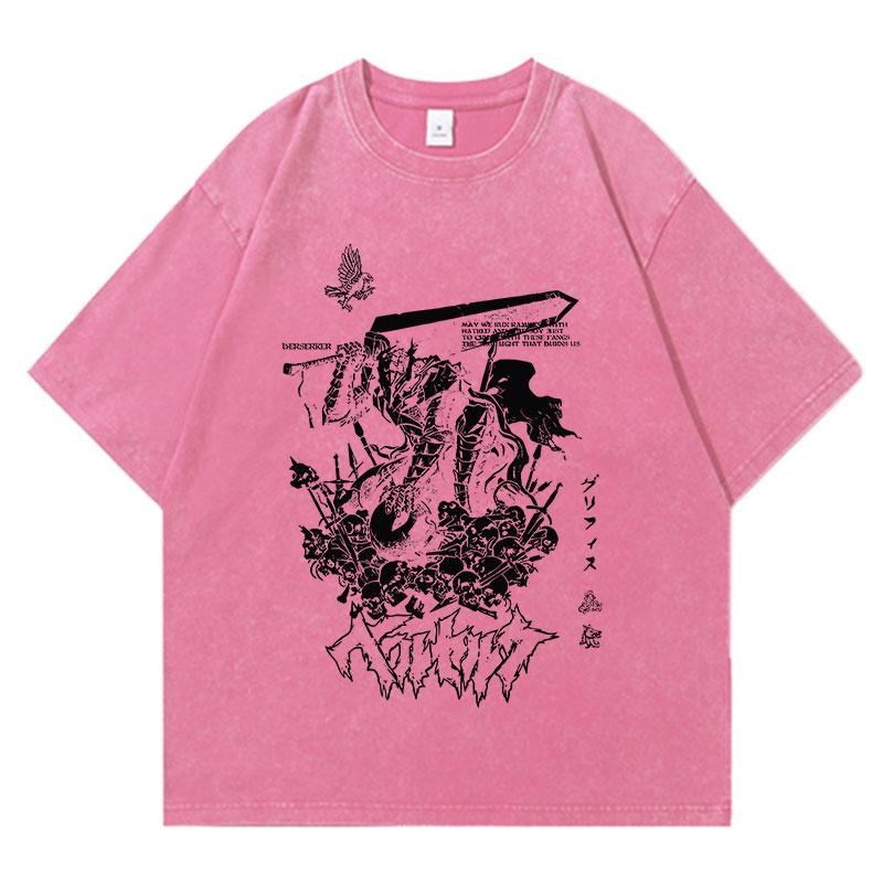 Letní Anime Berserk Prané Trička Retro Punk Bavlna Vintage Trička Harajuku Ležérní Dámské Pánské Krátký Rukáv Top Tričko