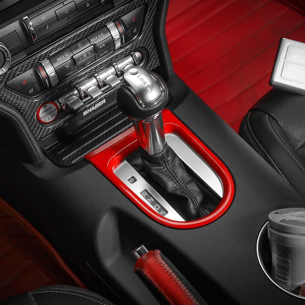 JeCar for Mustang Red Interior Gear Shift Panel Cover Trim Fit for Ford Mustang 2015-2023