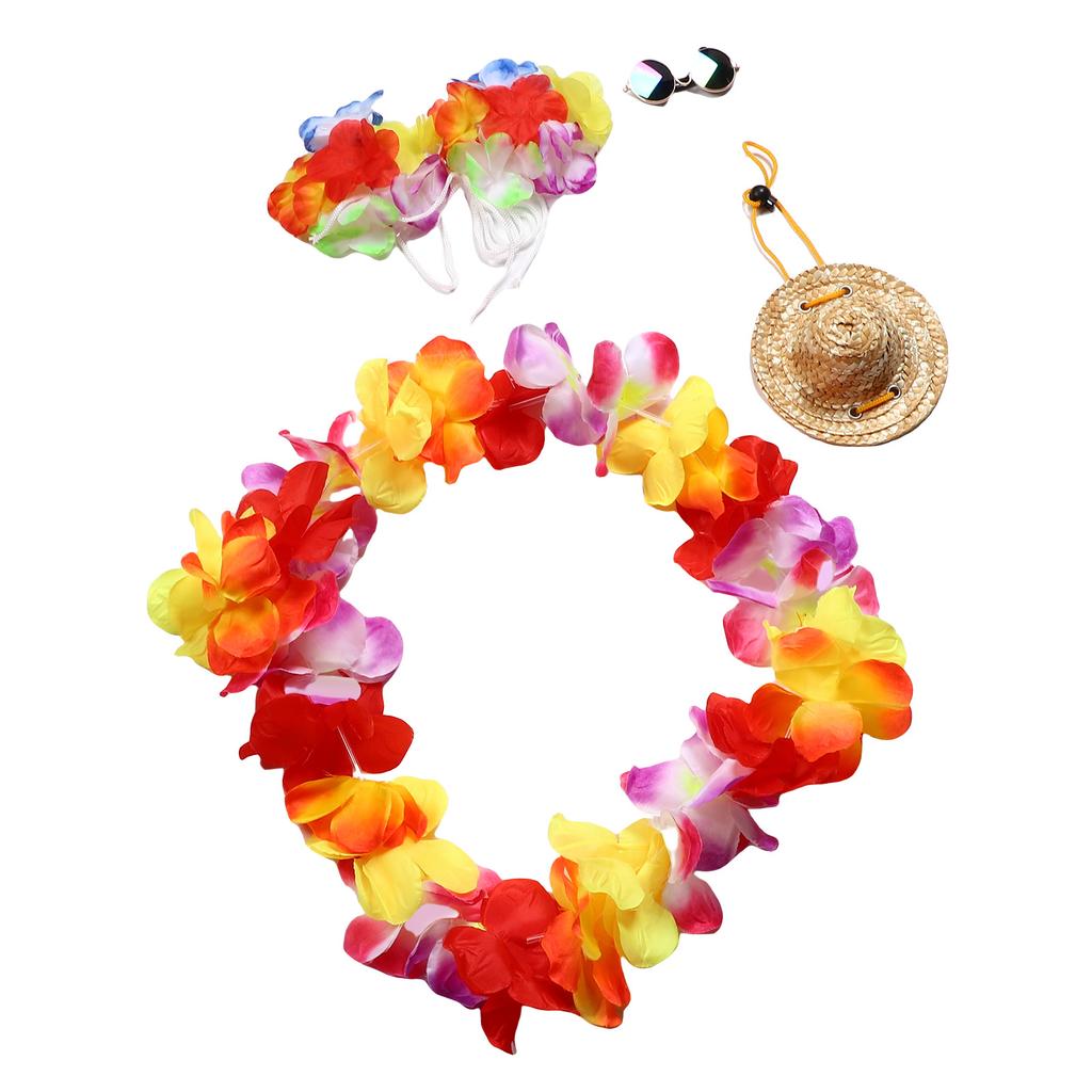 Porch Goose Summer Outfit with Straw Round Hat Wreath Glasses Hawaiian Goose Statue Clothes Costume