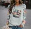 Women's Cross-Border Digital Print Raglan Round Neck Hoodie for Spring & Autumn