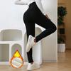 Winter Leggings High-Waisted Straight Leg Pants with Velvet Lining Solid Color Body Shaping Women Leggings