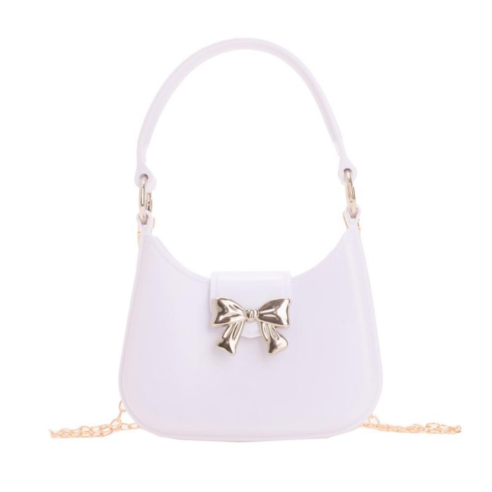 Versatile Mini Handheld Jelly Bag Bow Decoration Candy Color Crossbody Bag New Fashion Handbag with Chain Women Girls Moon Bag