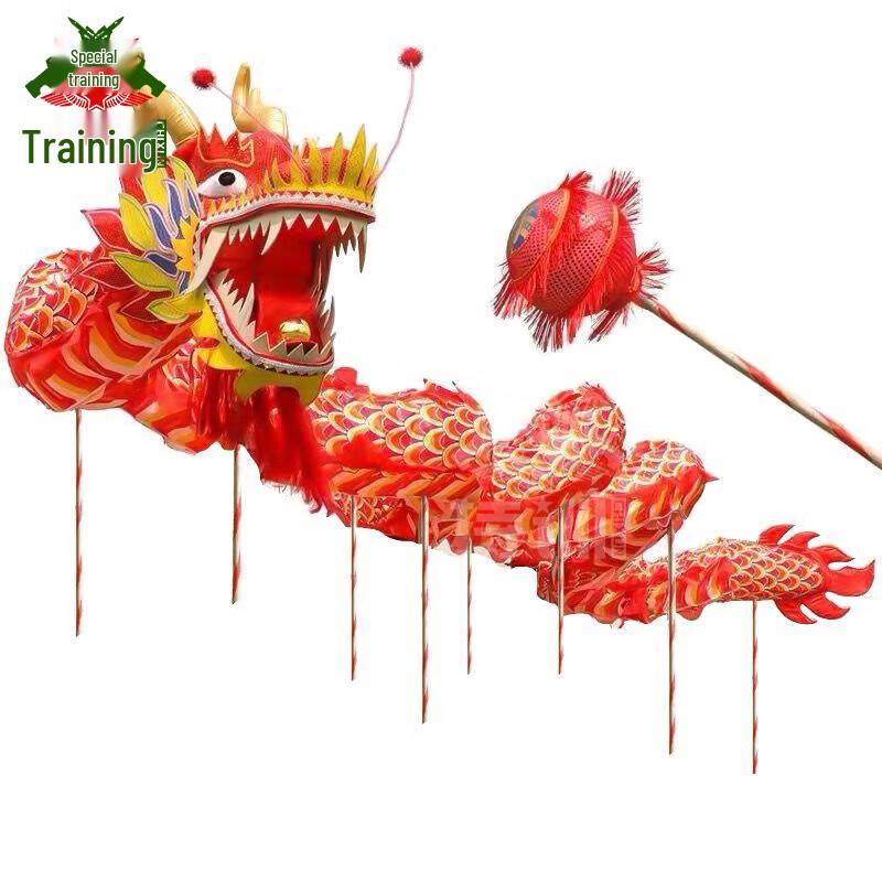 Illuminated Gilded Silk Dragon Dance Prop Set