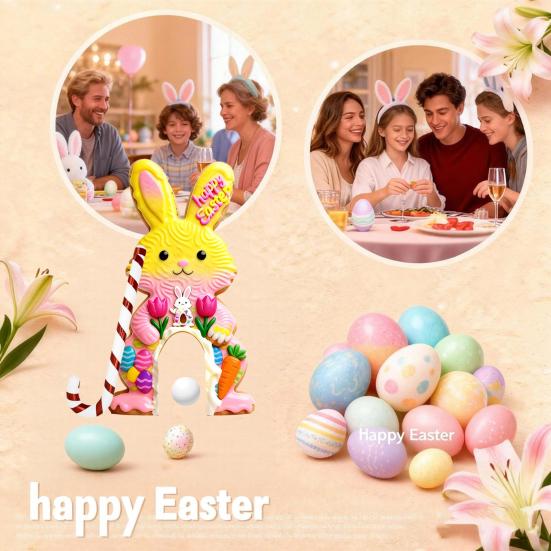 Set Joc de Golf Iepurașul de Paște Pista Mini Golf din Lemn cu Băț de Golf Candelă și Bile pentru Petrecerea de Paște în Familie în Interior