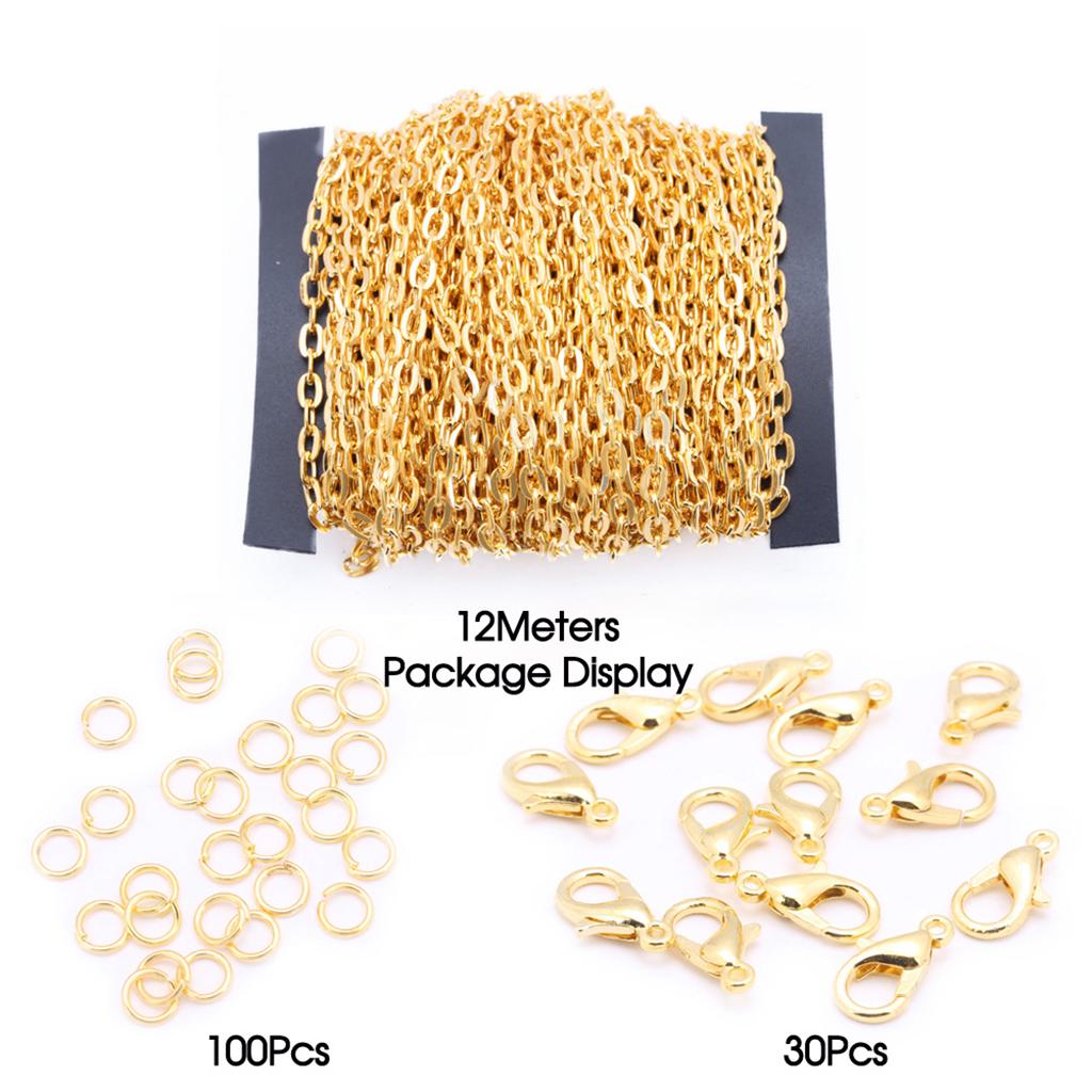 1 rolă de lanțuri de cruce de fier pentru lanțuri de cabluri pentru confecții de bijuterii DIY aurii