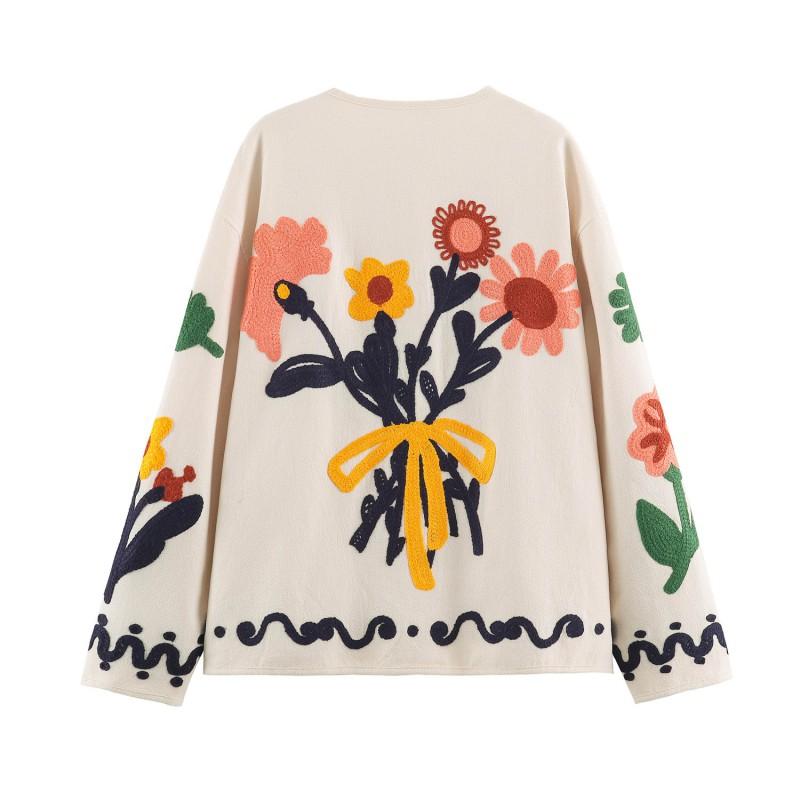 Womens Oversized Floral Embroidery Jacket 2026 Chic Boho Style Lightweight Outerwear In Apricot