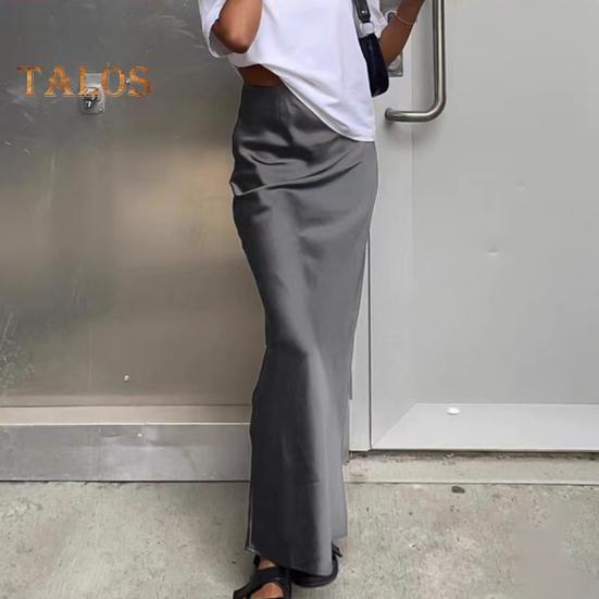 Spódnica damska z wysokim stanem i satynową spódnicą syrenką Elegancka, zapinana na zamek, jednokolorowa, dopasowana, w kształcie litery A, długa spódnica do pracy, na imprezę, do codziennego noszenia