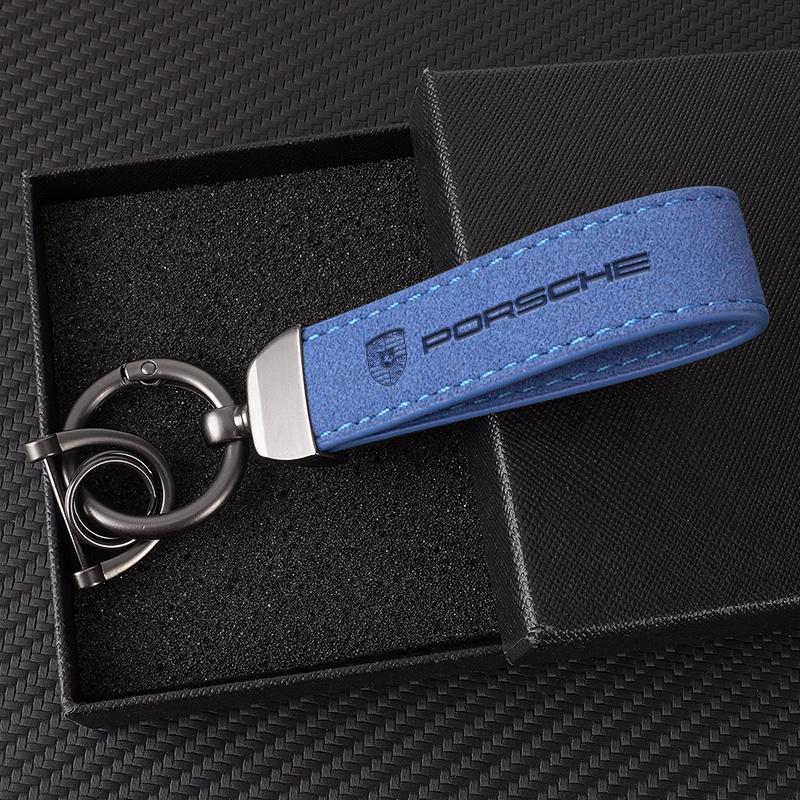 High Quality Luxury Women Men Suede Leather Car Keychains For Porsche Panamera Cayenne Taycan 911 718 Macan Carrera-GT 928 944 fvbm70
