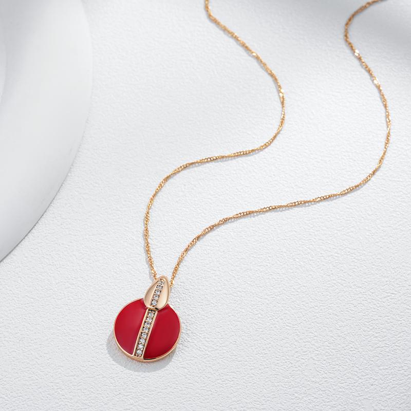 Fashion Red Enamel Natural Zircon Pendant Necklace For Women Girl Simple  Rose Gold Color Party Daily Jewelry