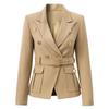 Blazer da Ufficio Stile Classico Bianco Nero da Donna con Tasche e Cintura