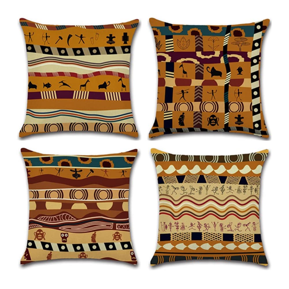 YunJeude Cushion Set of Nordic Geometric Different Zipper Home Car Suitable for All Seasons Covers, 45x45cm, 4, Patterns, Designs, Linen, Flax, Cute,