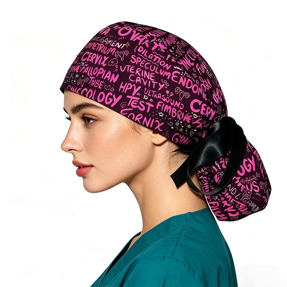 Luipaardprint Ponytail Scrub Cap Elastisch Katoen Verpleegstersmuts Voor Lang Haar