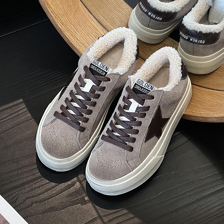 

Ретро и старые кожаные бархатные звезды маленькие грязные туфли женская мода высокие толстоподошвенные универсальные кеды прилив 40 серый